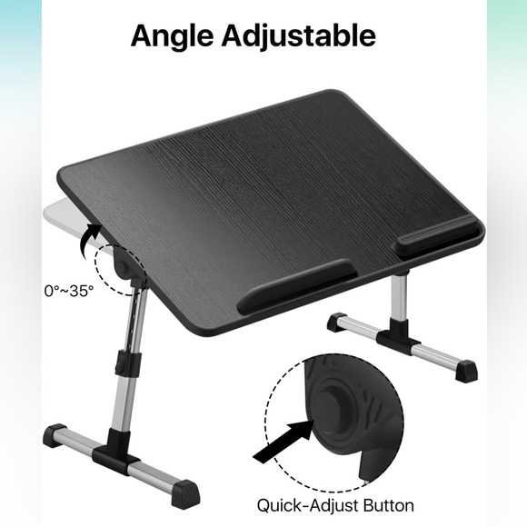 Folding Laptop tray Black, Adjustable Angle & Rise Portable for Sofa Bed desk - Picture 4 of 8